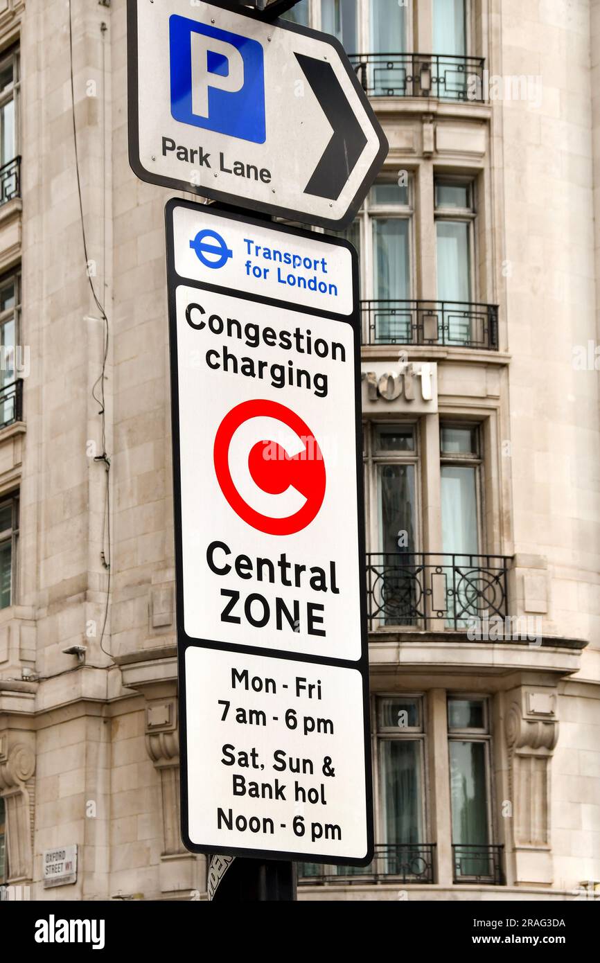 London, England, UK 27 June 2023 Road sign in central London marking
