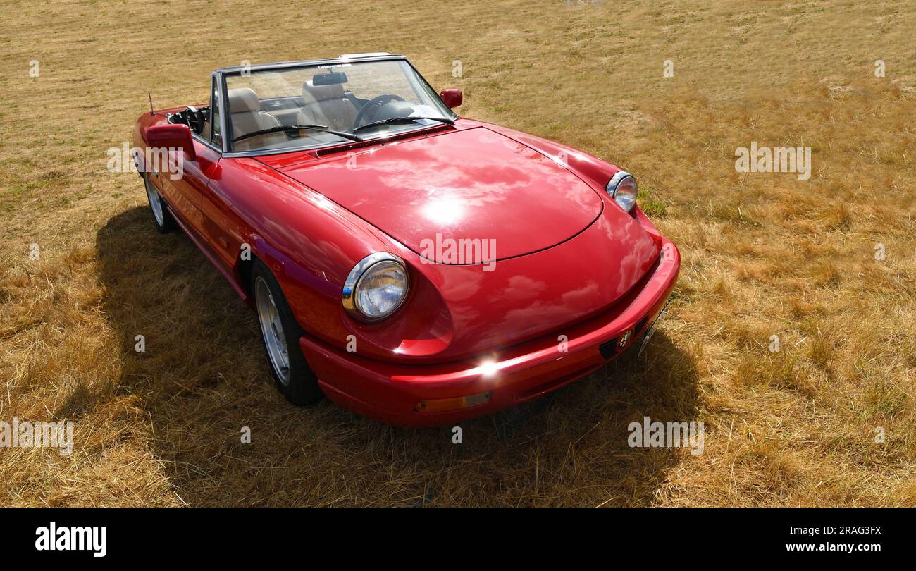 Vintage  Alpha Romeo  Convertible  Motor Car Parked on grass. Stock Photo