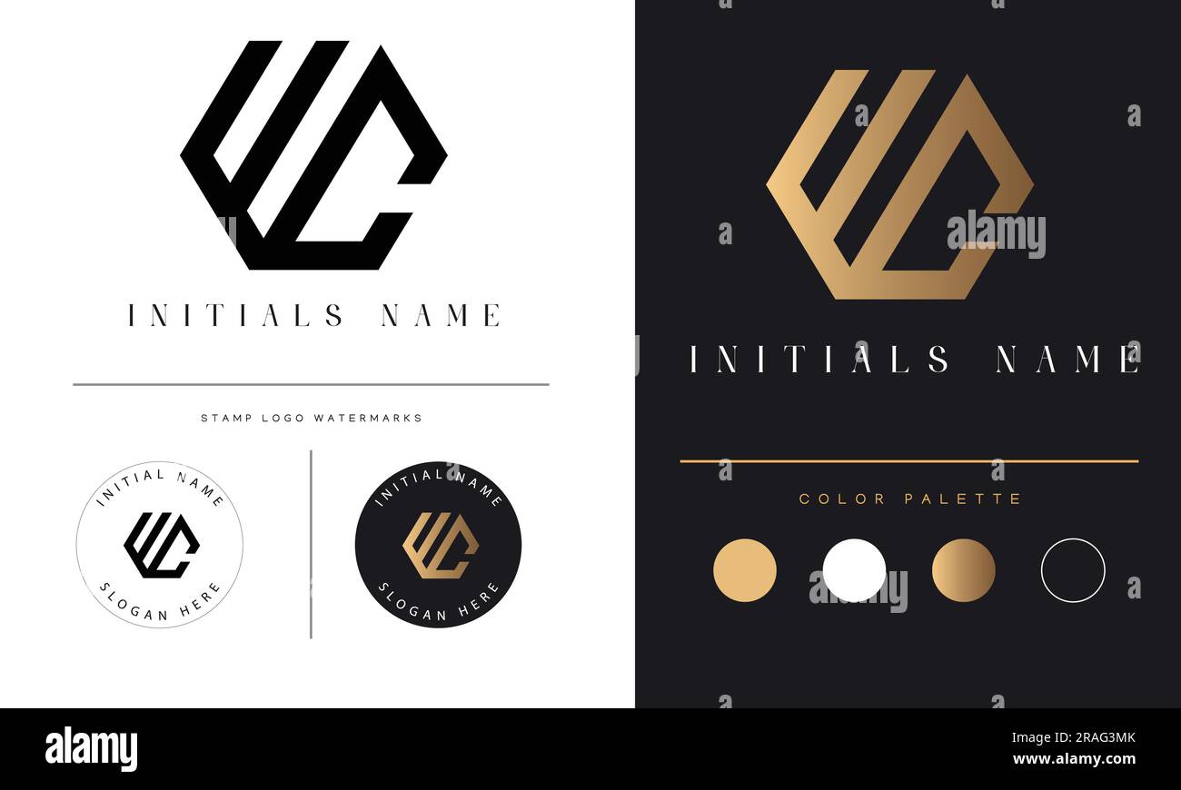 Luxury WC or CW Initial Monogram Text Letter Logo Design Stock Vector