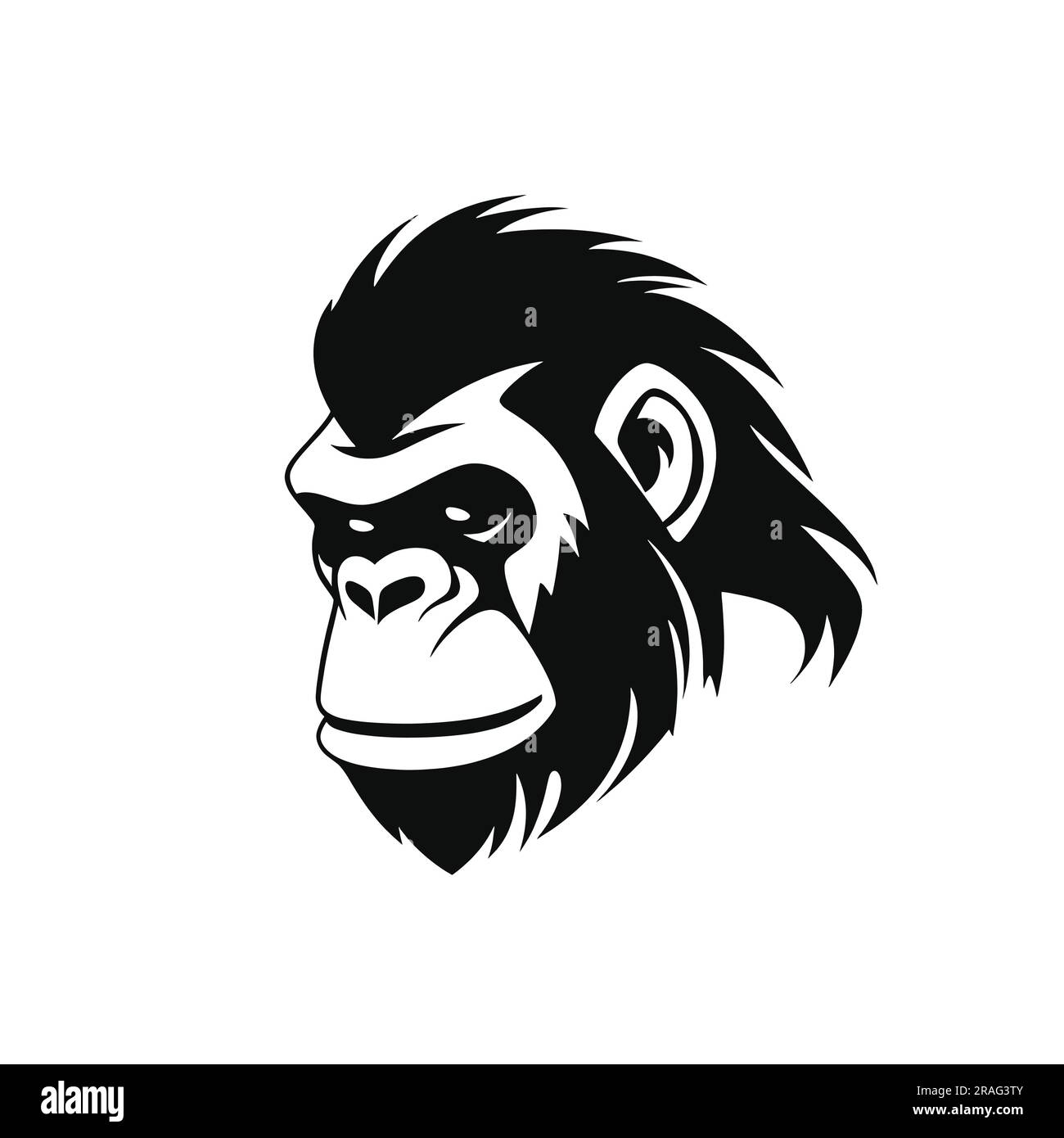 Vector illustration of a chimpanzee heads in black silhouette against a