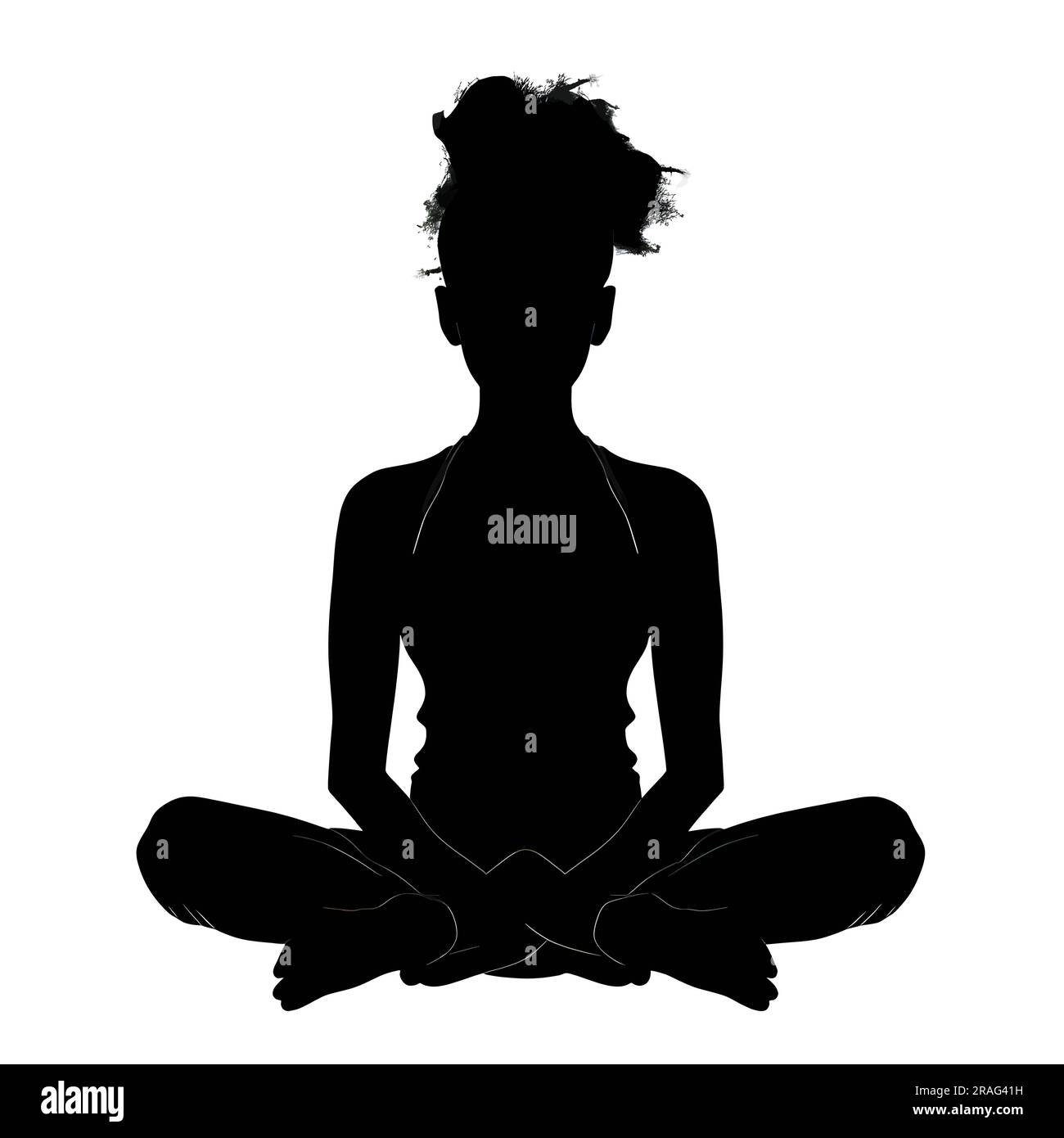 Vector Illustration Of A Meditating Girl In Black Silhouette Against A 