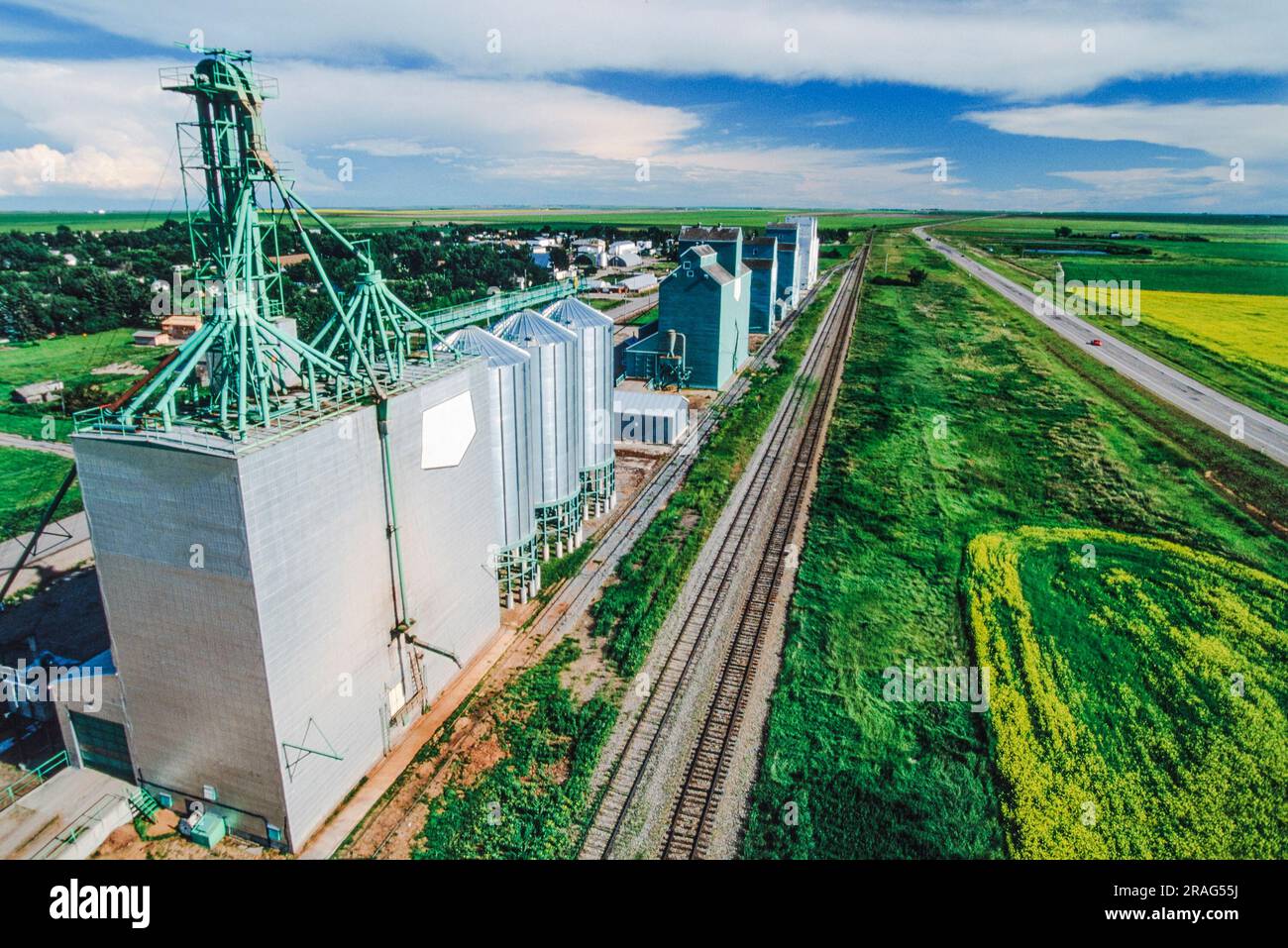 Aerial image of wheat, grain elevators Alberta, Canada Stock Photo Alamy