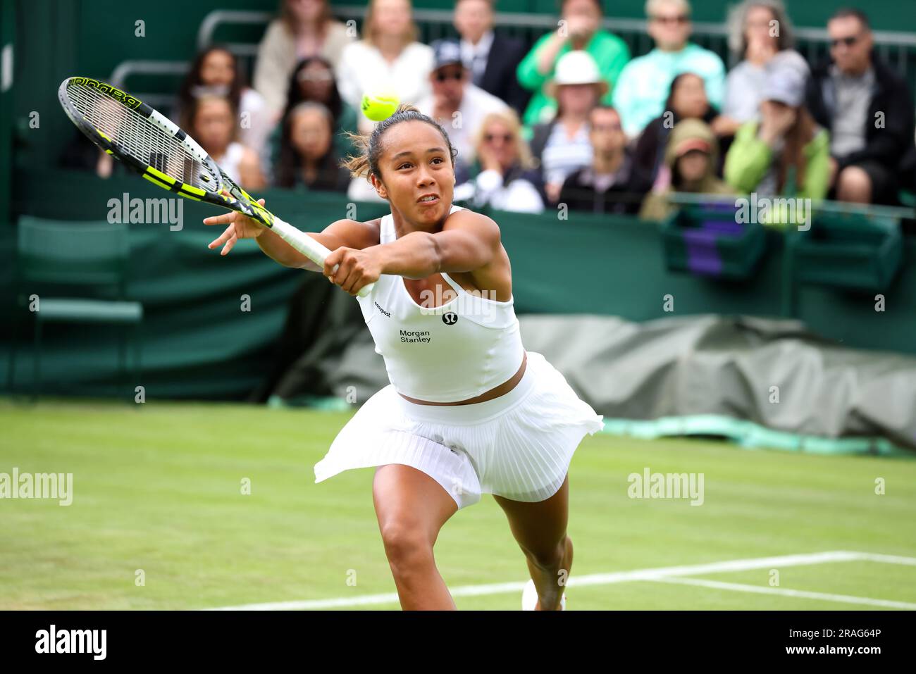 Wimbledon. Canada's Leylah Fernandez in action during her first round match against Katerina Baindl of, Ukraine. 03rd July, 2023. during opening day at Wimbledon. Credit: Adam Stoltman/Alamy Live News Stock Photo