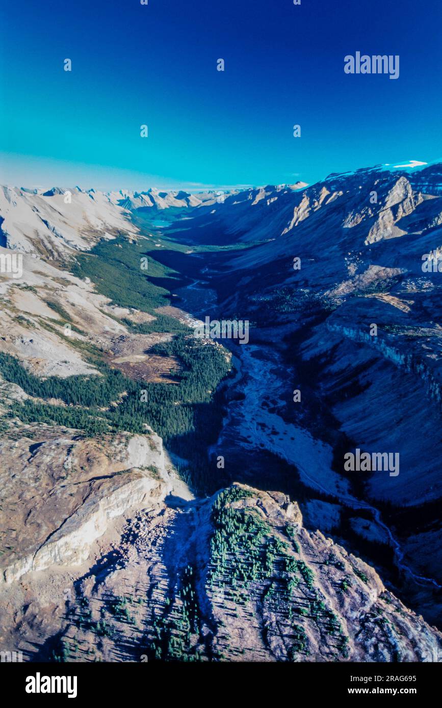 Aerial image of Maligne Lake, Jasper National Park, Alberta, Canada Stock Photo