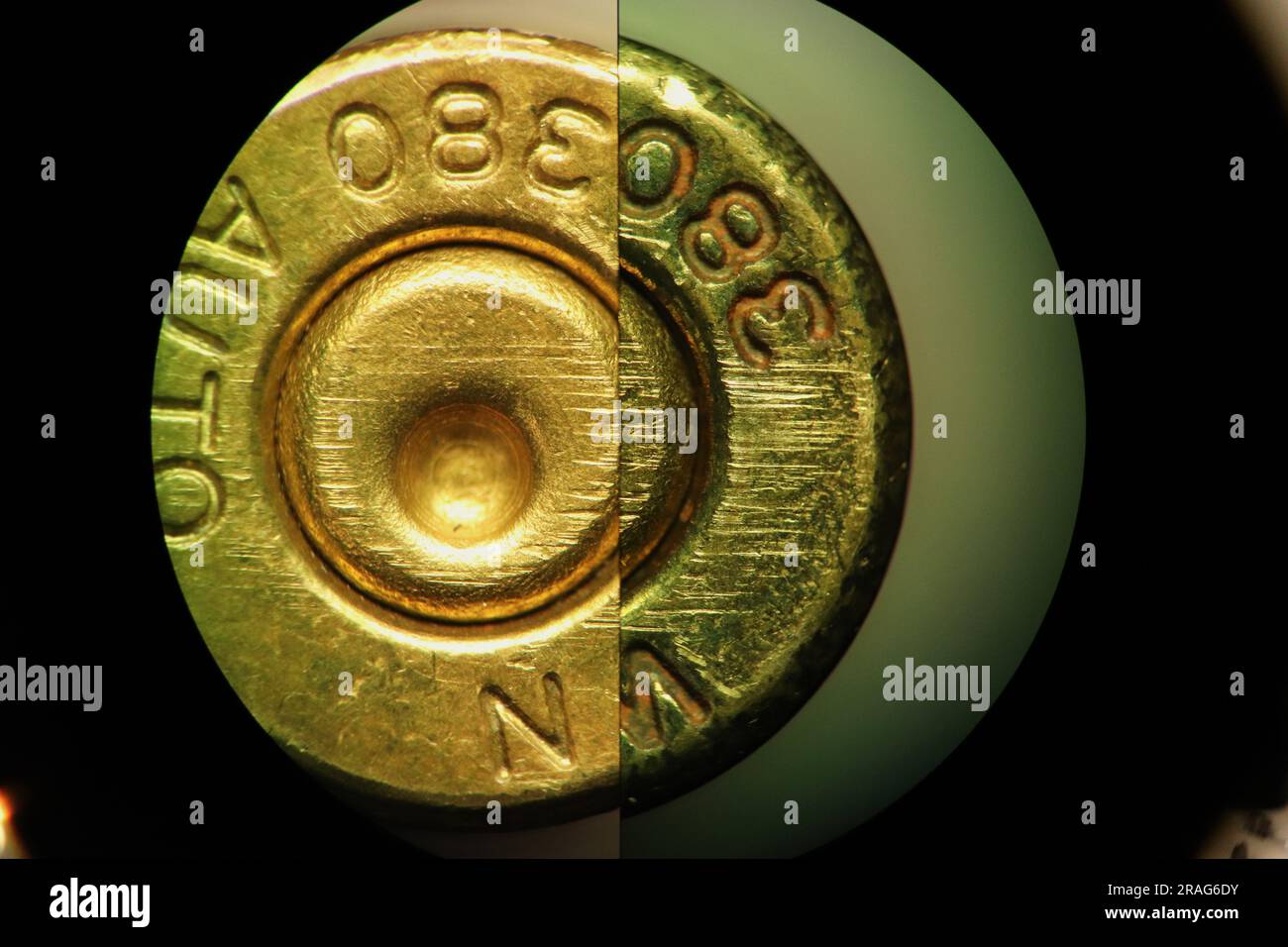 Cartridge case comparison through scope Stock Photo - Alamy
