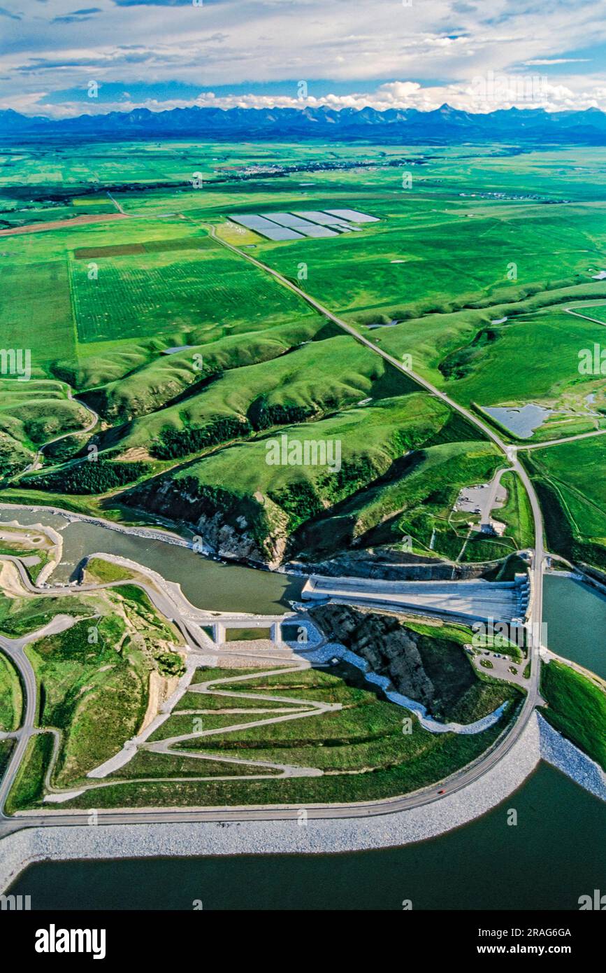 Aerial image of Oldman River Dam, Alberta, Canada Stock Photo