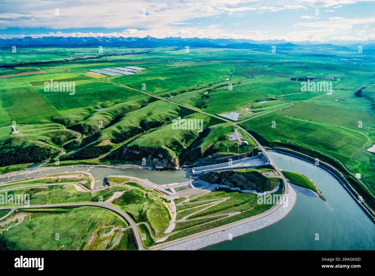 Aerial image of Oldman River Dam, Alberta, Canada Stock Photo