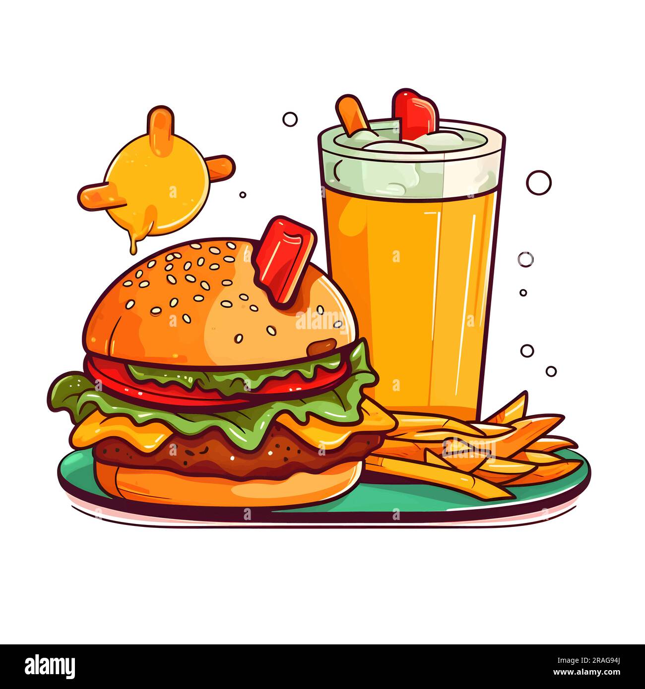 A logo showcasing a mouthwatering hamburger, ice-cold cola, and crispy 