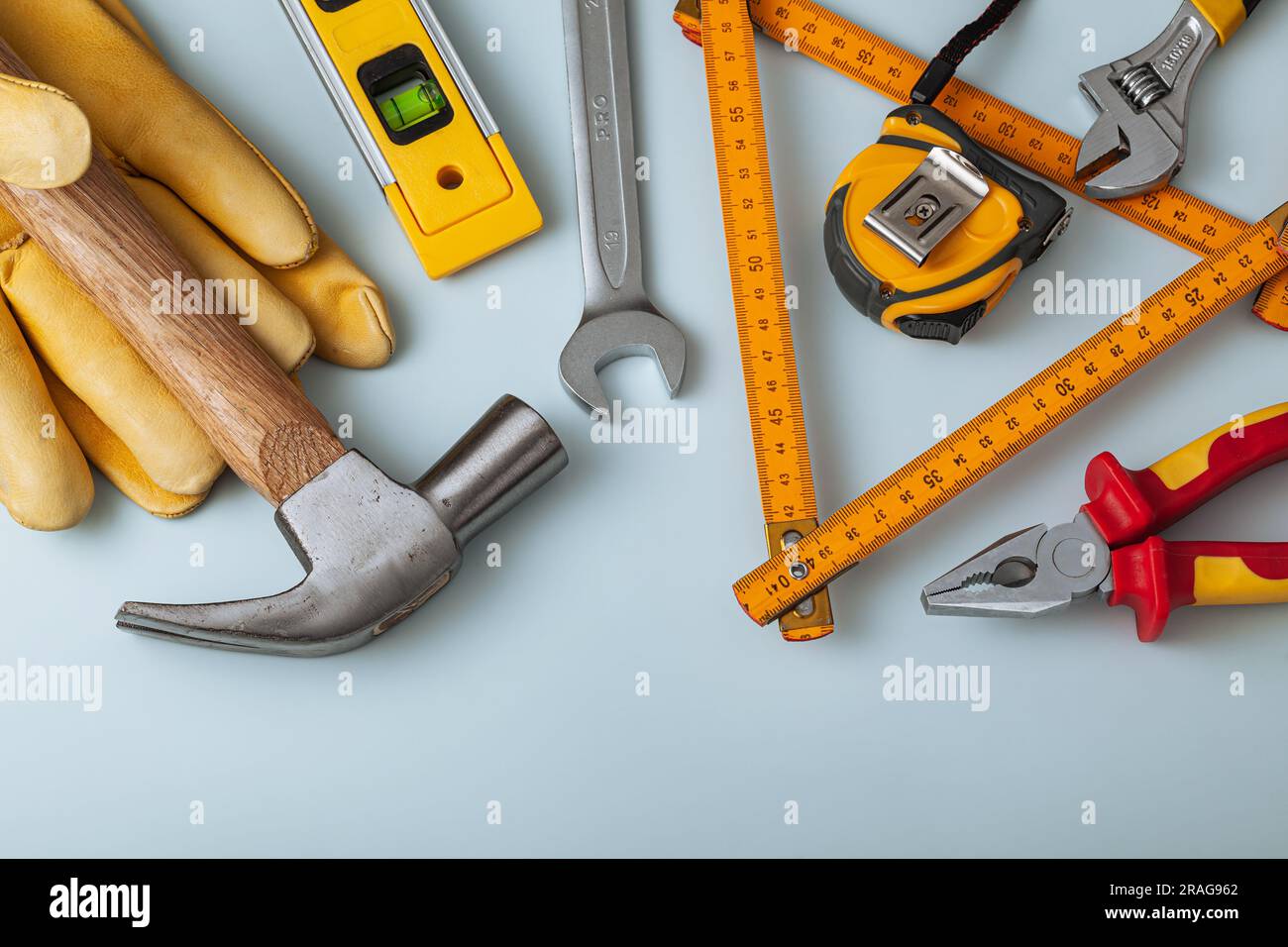 Construction Tools On Light Gray Background Stock Photo