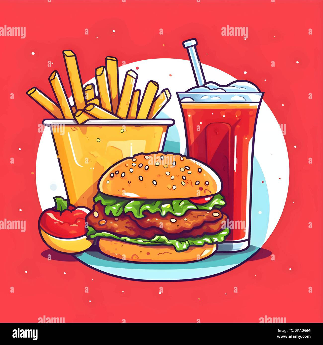 A logo featuring a mouthwatering hamburger, refreshing cola, and crispy 