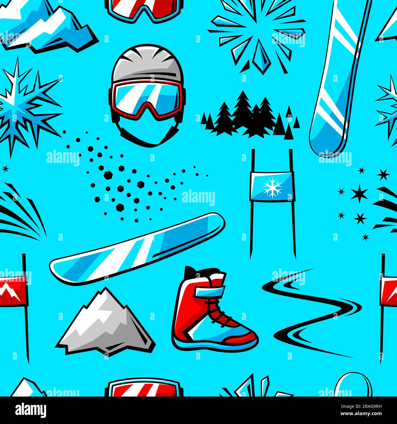 Pattern with snowboarding items. Winter sport illustration. Stock Vector