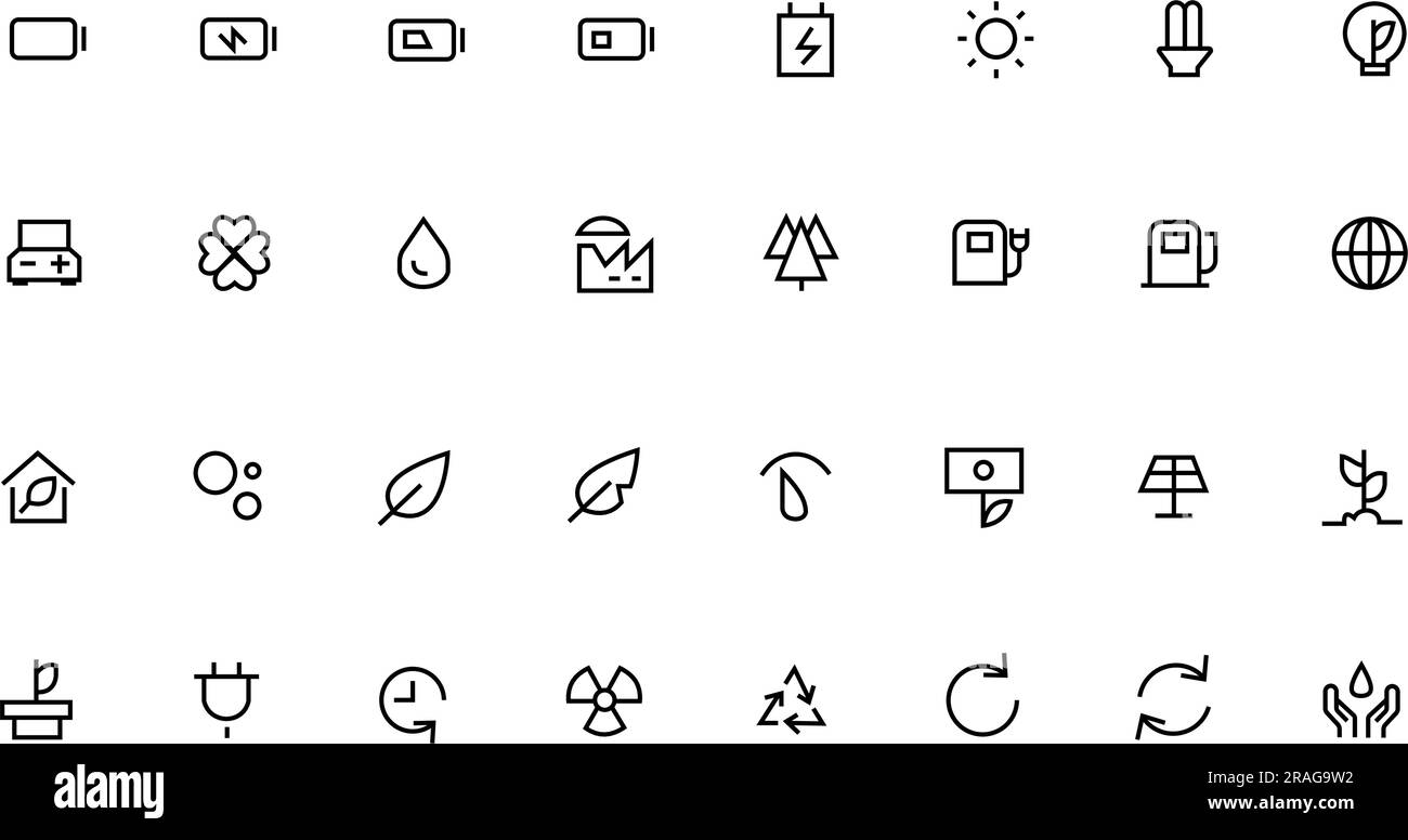 Energy and environment Icons Vector Line Series. Ecology and energy line art icon set. Stock Vector