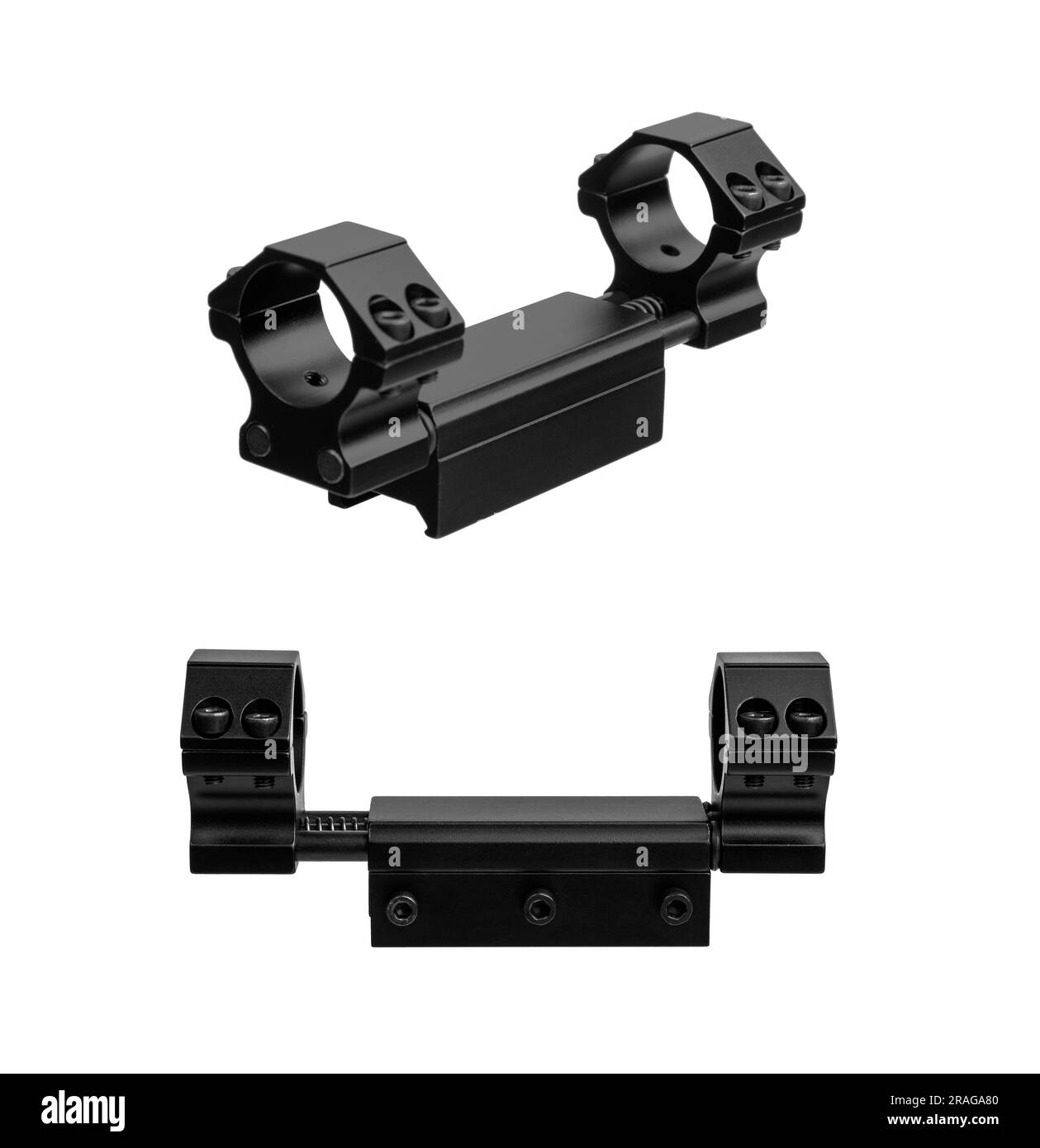 Quick disconnect mount made for holding a scope on a rifle isolated on
