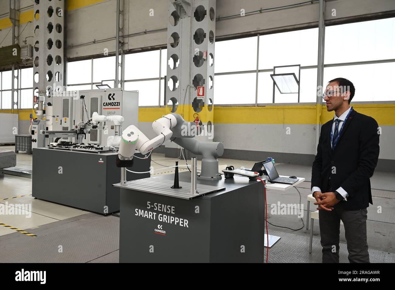 Milan, Italy. 03rd July, 2023. Milan, Italy ASSOLOMBARDA Camozzi Group General Assembly with its president Lodovico Camozzi and institutions inaugurates the CRC Hub in the robotics research center in the Milanese factory in via Rubattino In photo: CRC Hub robotics research center Credit: Independent Photo Agency/Alamy Live News Stock Photo