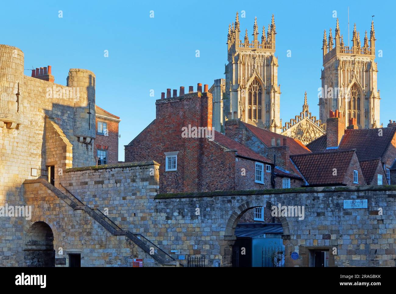 UK, North Yorkshire, York, Bootham Bar and York Minster West Towers Stock Photo