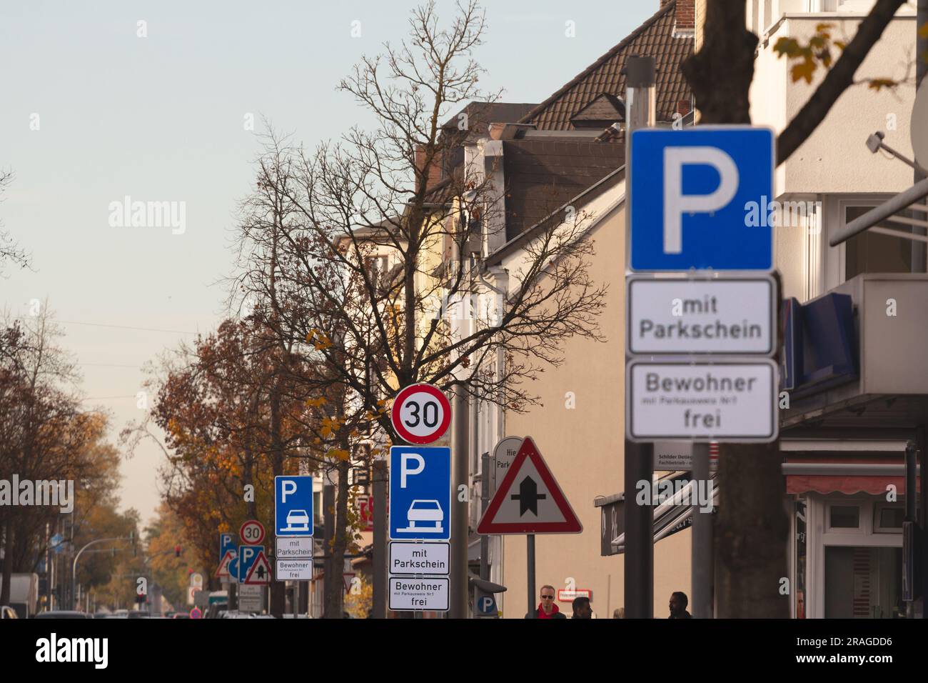 Picture of typical german parking signs indicating in a street of Troisdorf, Germany, where is