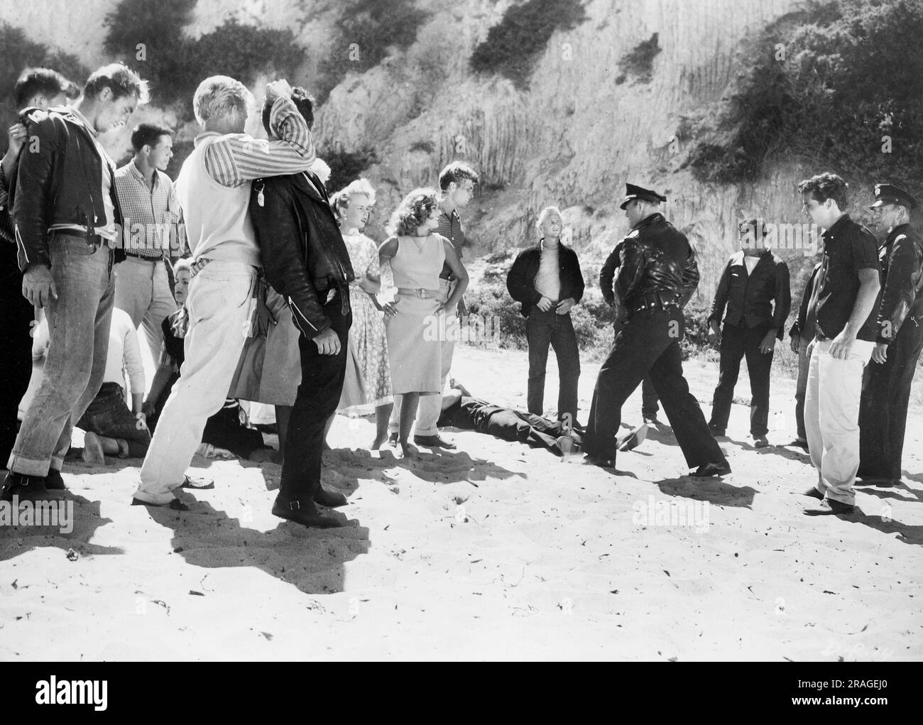 Gary Clarke, John Garwood, Fight Scene, on-set of the Film, 'Dragstrip Riot', American International Pictures, 1958 Stock Photo