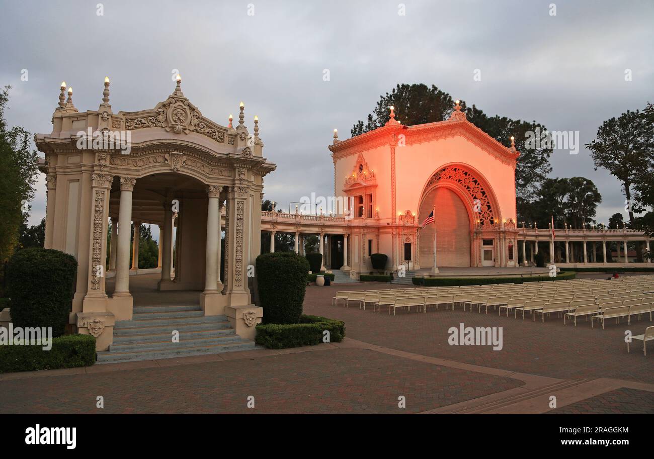 Spreckels organ pavilion in the evening San Diego, California Stock