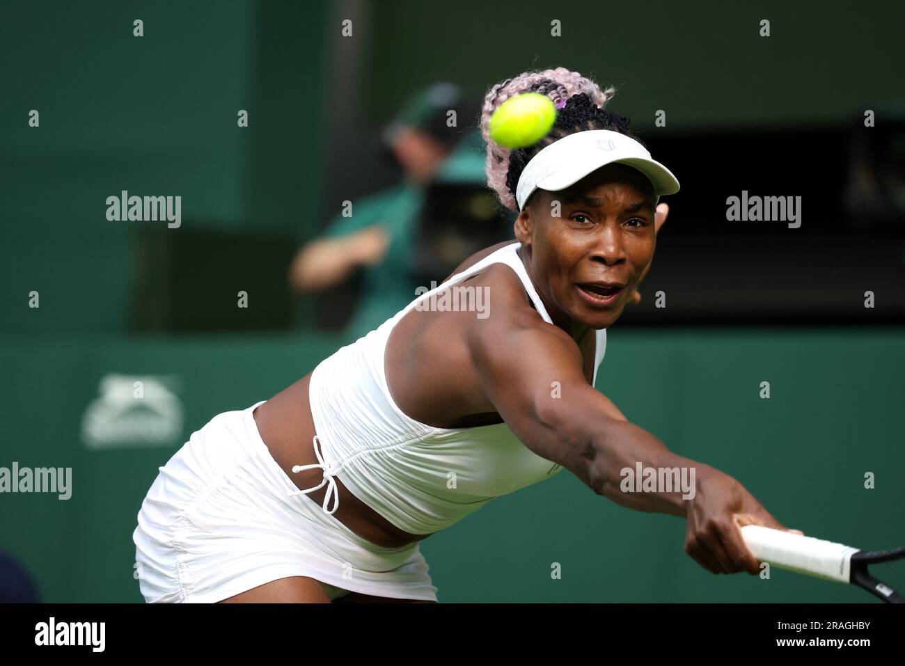 Wimbledon. Venus Williams of the, United States. 03rd July, 2023. in action during her first round match against Elina Svitolina of Ukraine during opening day at Wimbledon. Credit: Adam Stoltman/Alamy Live News Stock Photo