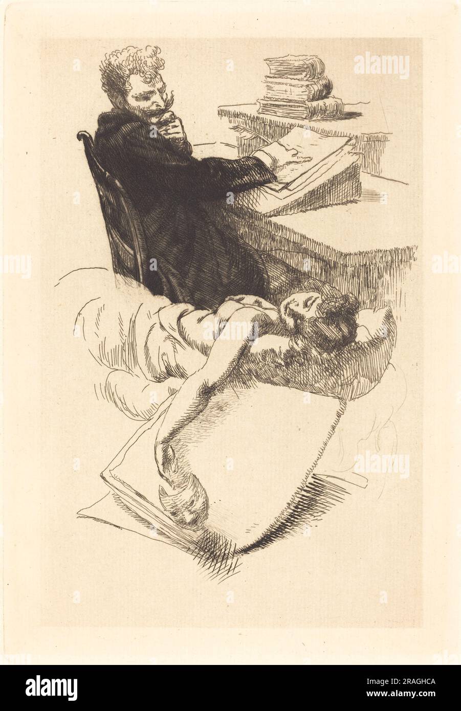 'Albert Besnard, Frontispiece for 'L'Affaire Clémenceau', 1905, etching in black on cream laid paper, plate: 22.2 x 15.2 cm (8 3/4 x 6 in.) sheet: 27.8 x 17.9 cm (10 15/16 x 7 1/16 in.), Gift of Mr. and Mrs. Daniel Bell, 1993.71.8' Stock Photo