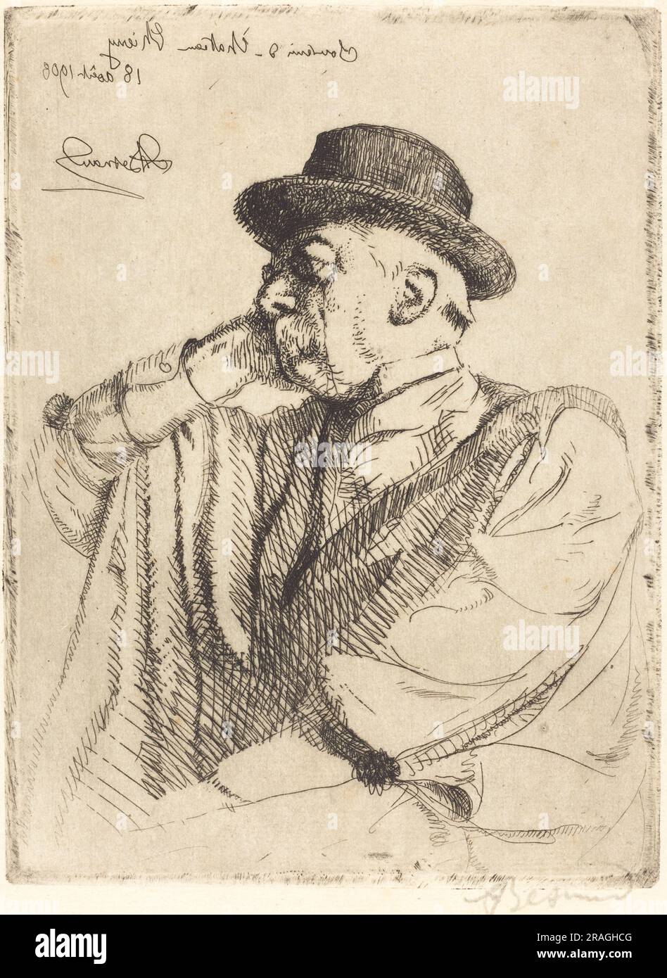 'Albert Besnard, Edmond Pigalle, 1908, etching in black on cream laid paper, plate: 19.9 x 14.7 cm (7 13/16 x 5 13/16 in.) sheet: 23.8 x 18.5 cm (9 3/8 x 7 5/16 in.), Gift of Mr. and Mrs. Daniel Bell, 1994.4.2' Stock Photo