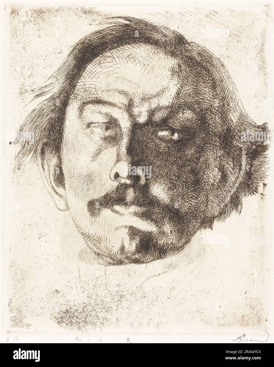 'Albert Besnard, Jules Destrée, 1917, etching in black on heavy white wove paper, plate: 30.7 x 24.9 cm (12 1/16 x 9 13/16 in.) sheet: 48.6 x 33.1 cm (19 1/8 x 13 1/16 in.), Gift of Mr. and Mrs. Daniel Bell, 1993.71.9' Stock Photo