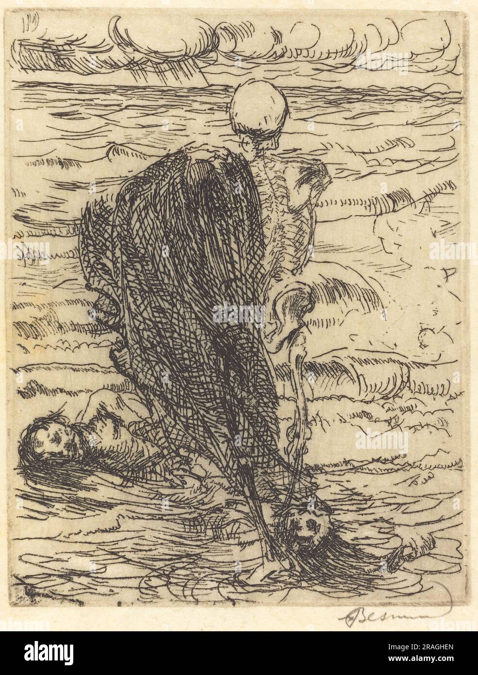'Albert Besnard, Cast of a Net (Le coup de filet), 1900, etching in black on vellum, plate: 13.4 x 10.4 cm (5 1/4 x 4 1/8 in.) sheet: 34.5 x 24.4 cm (13 9/16 x 9 5/8 in.), Gift of Mr. and Mrs. Daniel Bell, 1994.4.14' Stock Photo