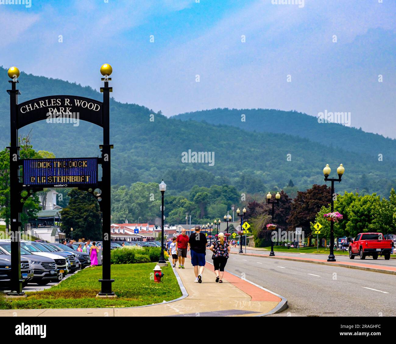 Street scene in summer at Lake Village NY Stock Photo Alamy