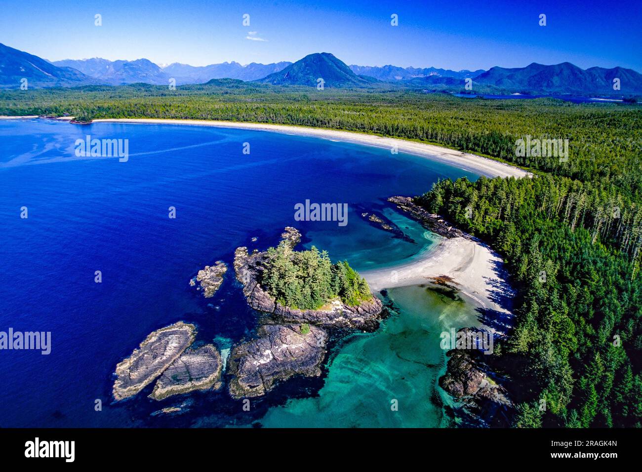 Aerial image of Clayoquot Sound, Vancouver Island, BC, Canada Stock Photo