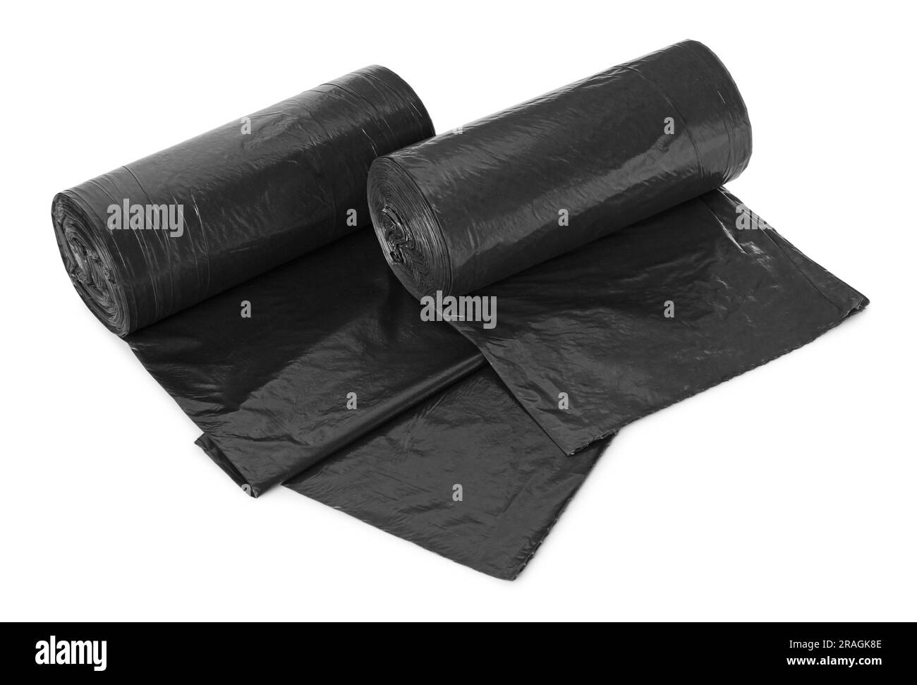 Rolls of black garbage bags isolated on white Stock Photo - Alamy