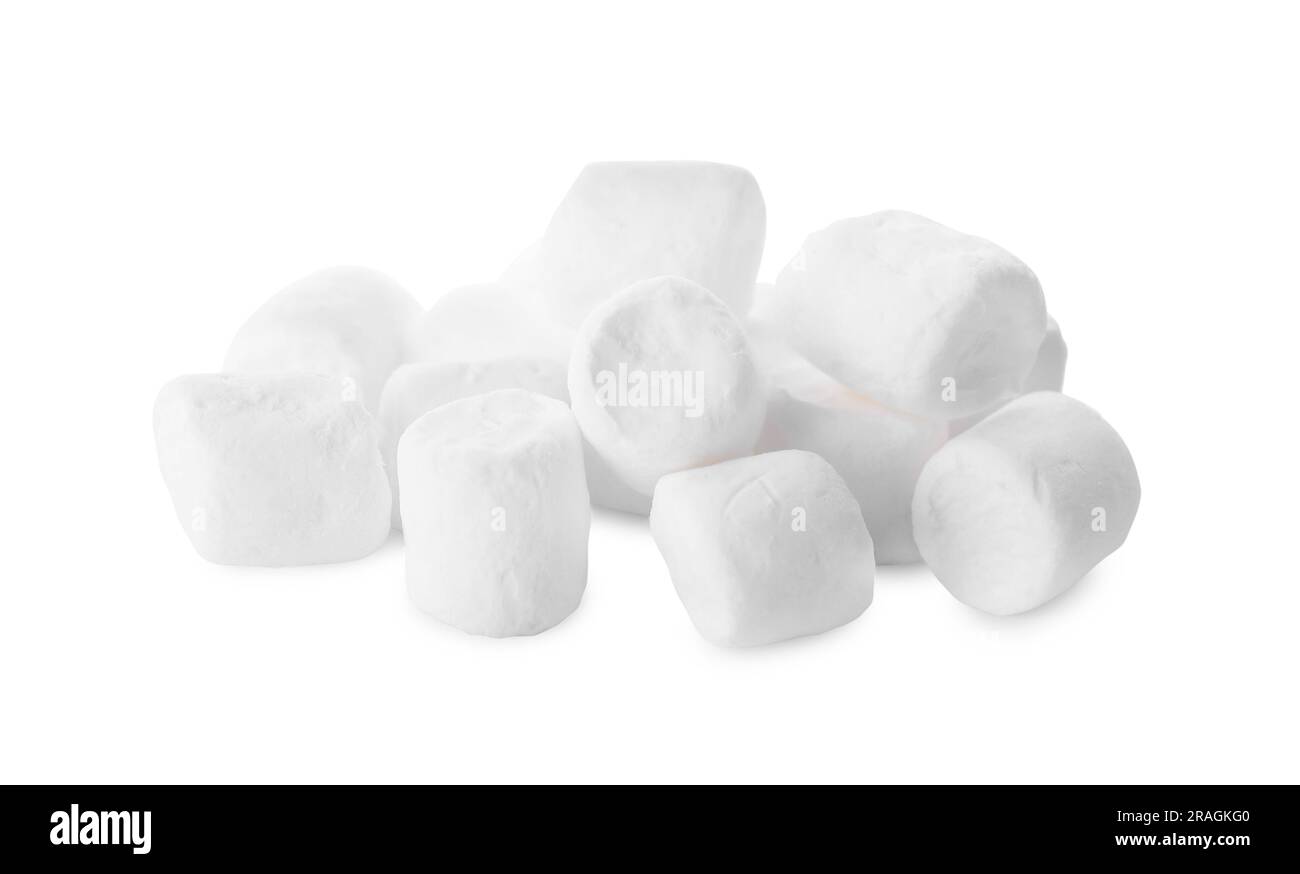 Pile of sweet puffy marshmallows isolated on white Stock Photo - Alamy