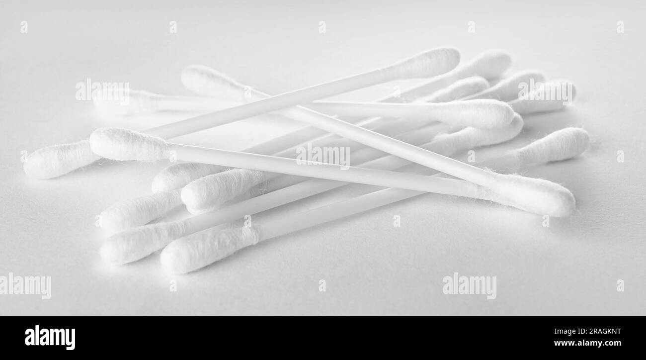 Heap of clean cotton buds on white background Stock Photo Alamy