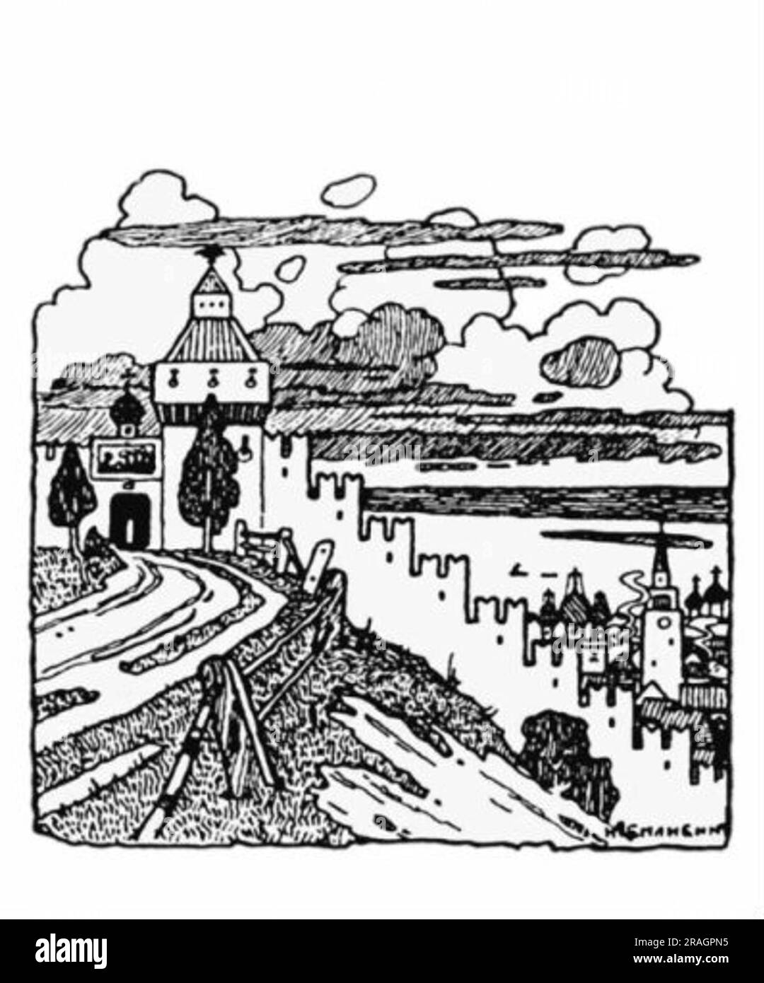 Drawing from the magazine "World of Art" 1900 by Ivan Bilibin Stock