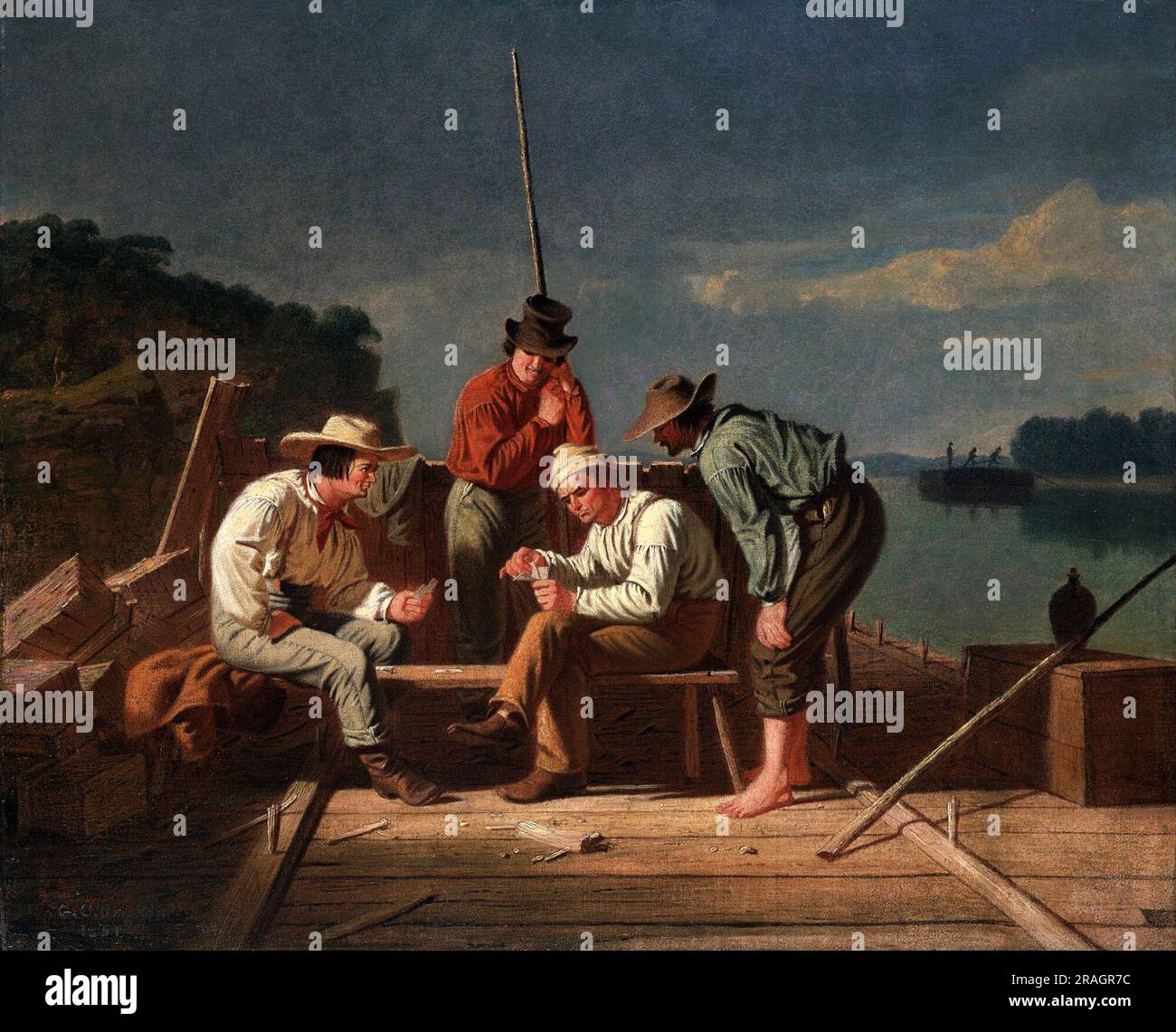 In a Quandary, Or Mississippi Raftsmen at Cards 1851 by George Caleb Bingham Stock Photo