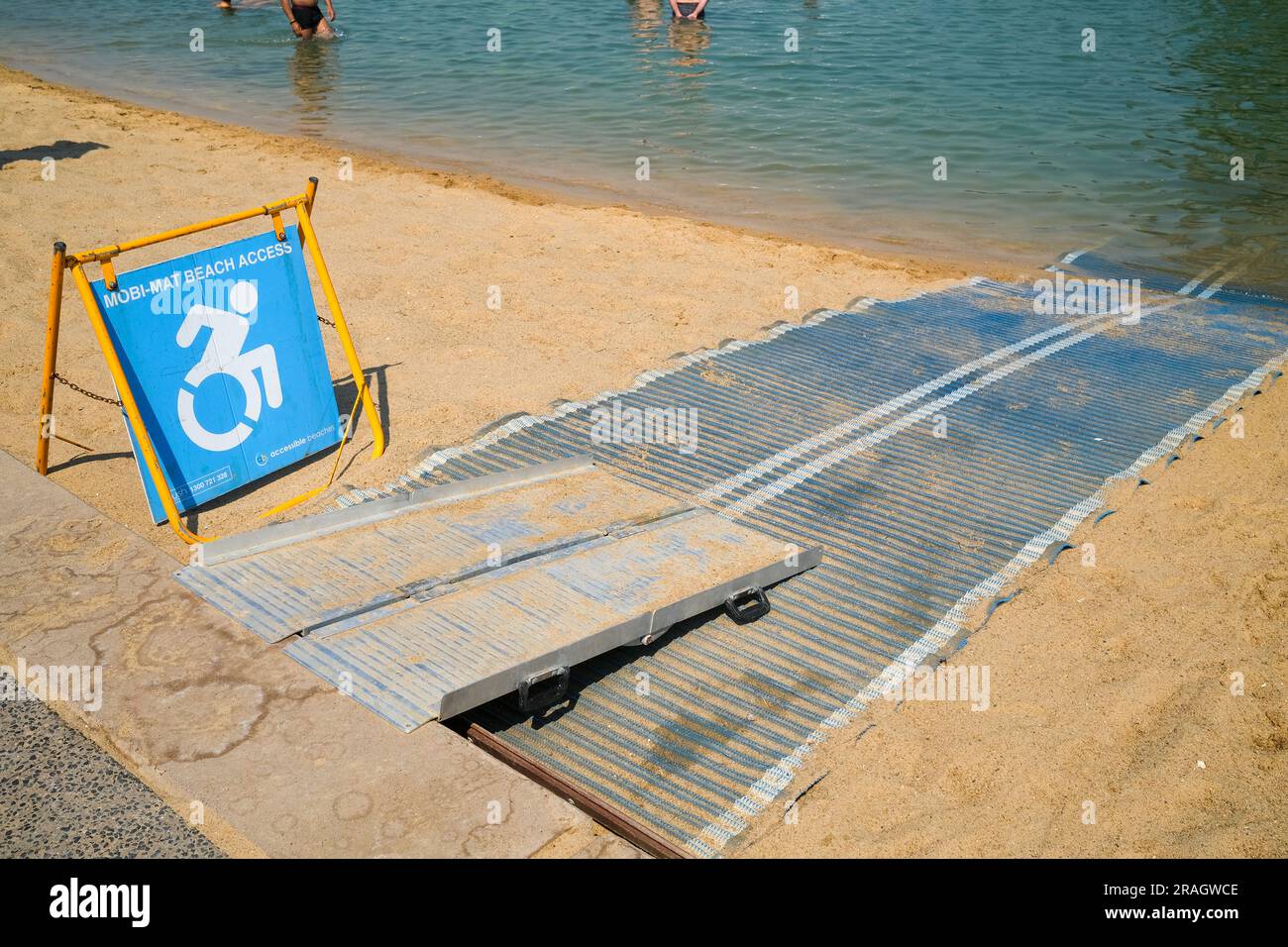 MobiMat wheelchair beach access at the Darwin Waterfront lagoon, in
