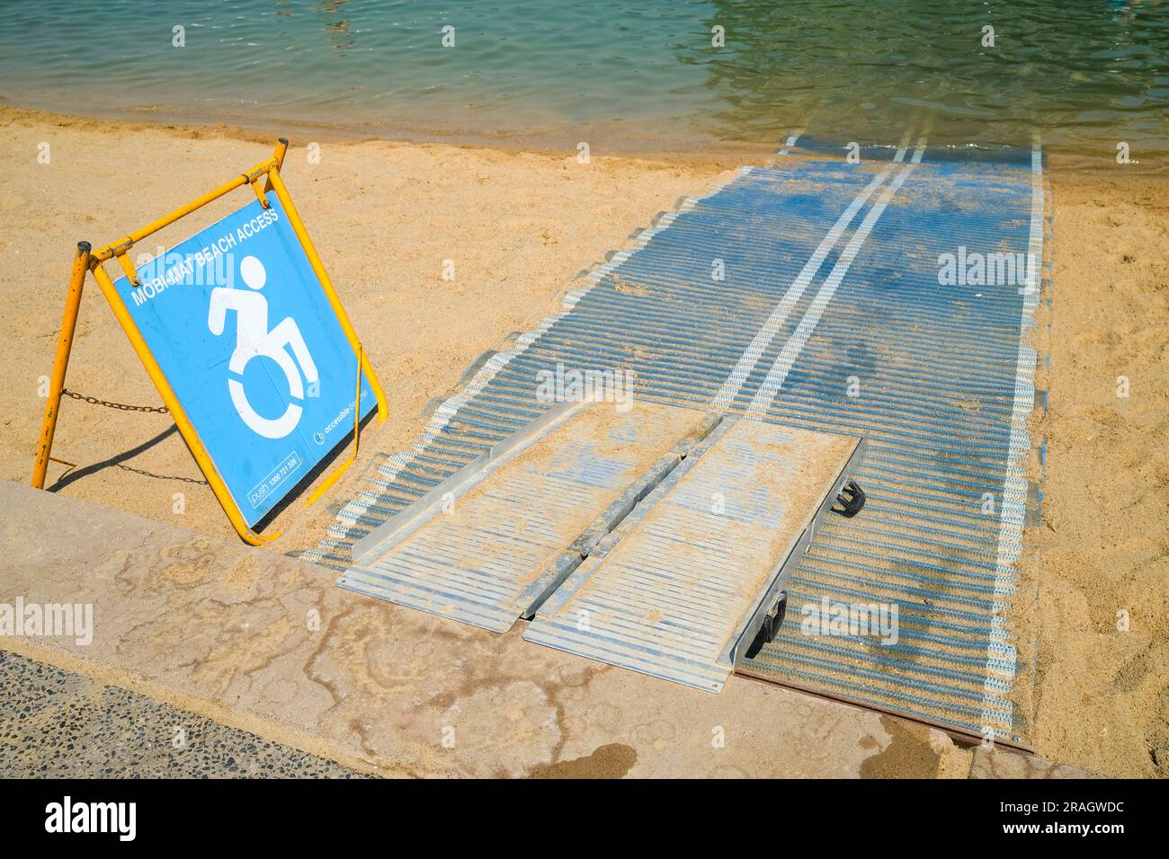 Mobi-Mat wheelchair  access at the Darwin Waterfront lagoon, in Darwin, Northern Territory, Australia. Stock Photo