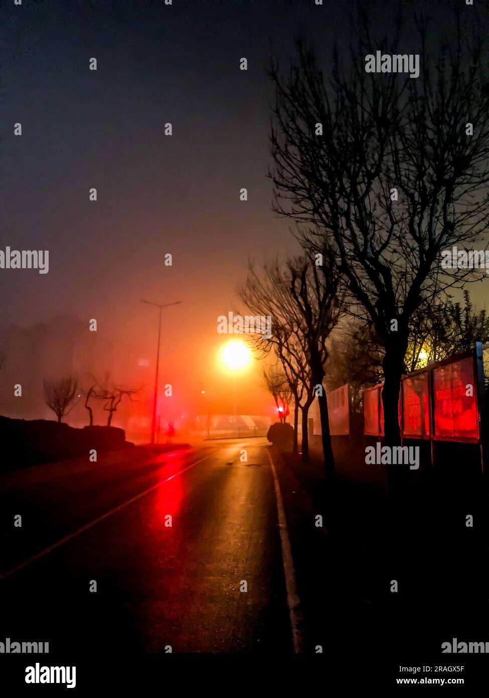 Foggy night at city street in Istanbul, Turkey Stock Photo - Alamy