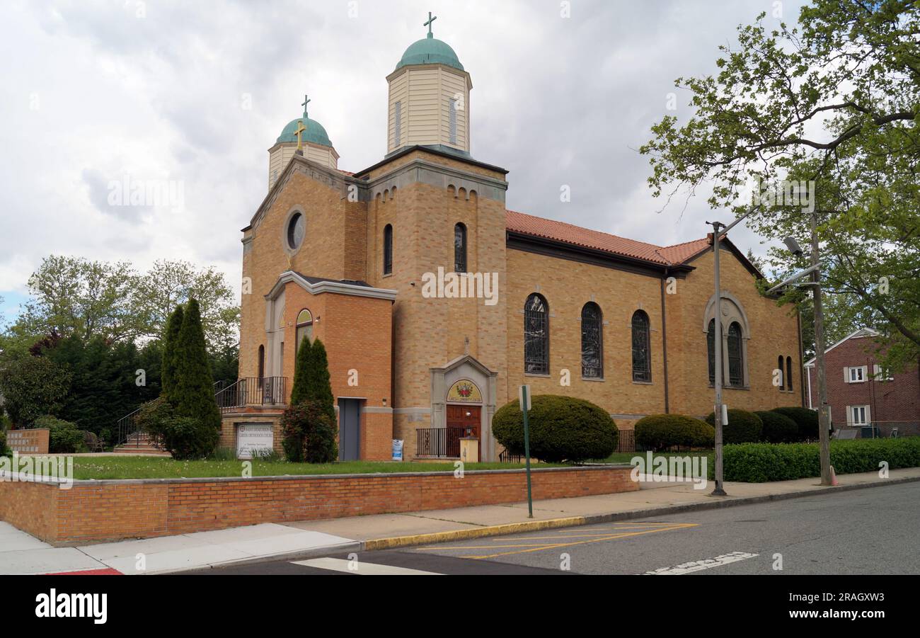 St. Demetrios Greek Orthodox Church, side view from Wisteria Street, Perth Amboy, NJ, USA Stock Photo