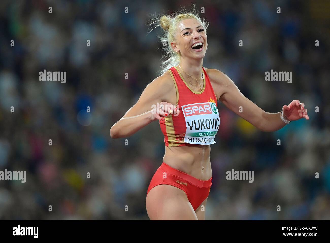 Marija Vukovic (Montenegro). High Jump Silver Medal. European Championships Munich 2022 Stock