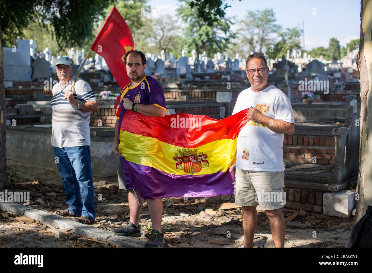 Madrid, Spain. 03rd July, 2023. Participants hold a flag of the Spanish ...