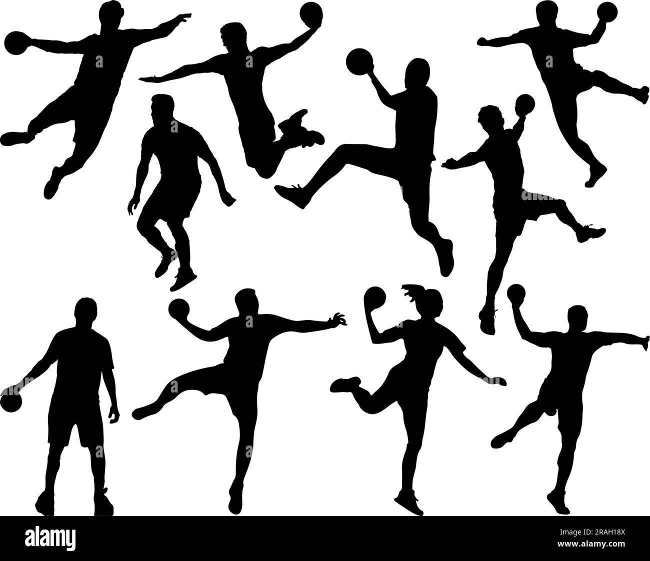 Set of Handball Players Silhouette Stock Vector