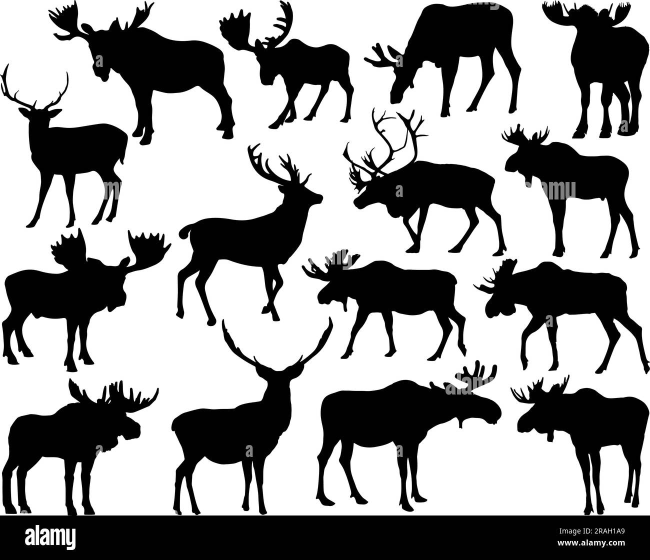 Set of Moose Silhouette Stock Vector