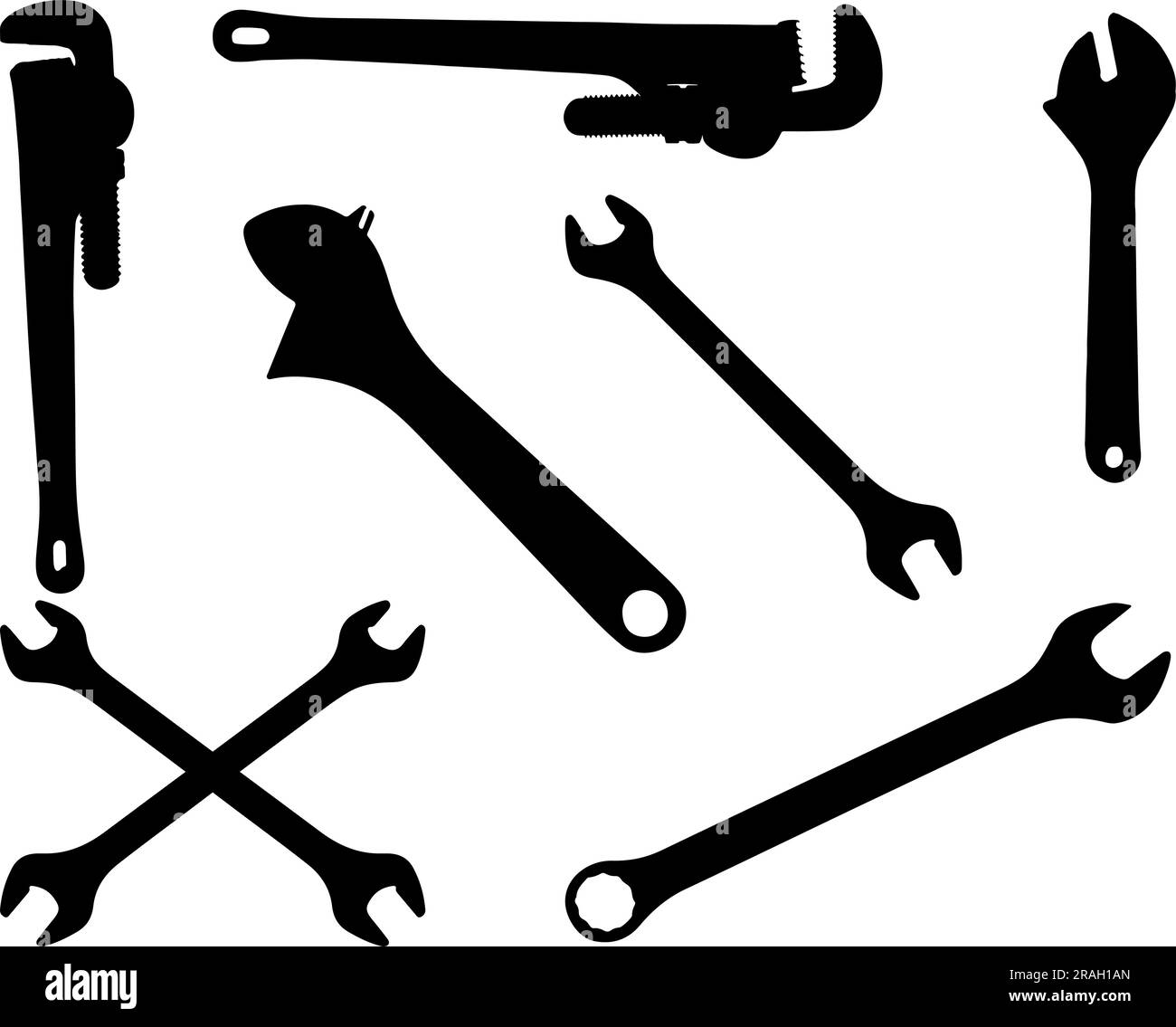 Set of Wrench Silhouette Stock Vector