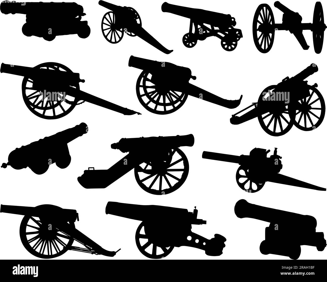 Set of Old Medieval Canon Silhouette Stock Vector