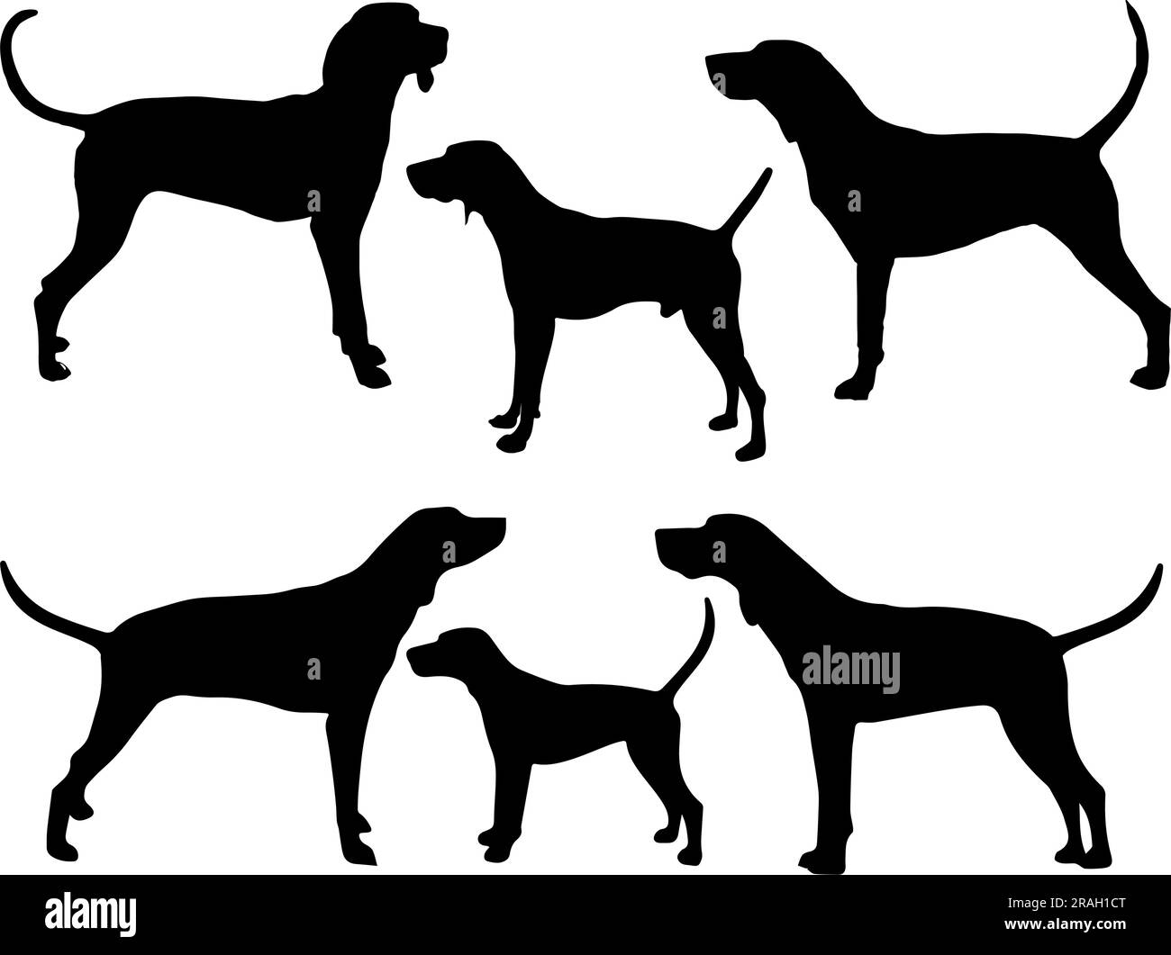 Set of Treeing Walker Dog Silhouette Stock Vector