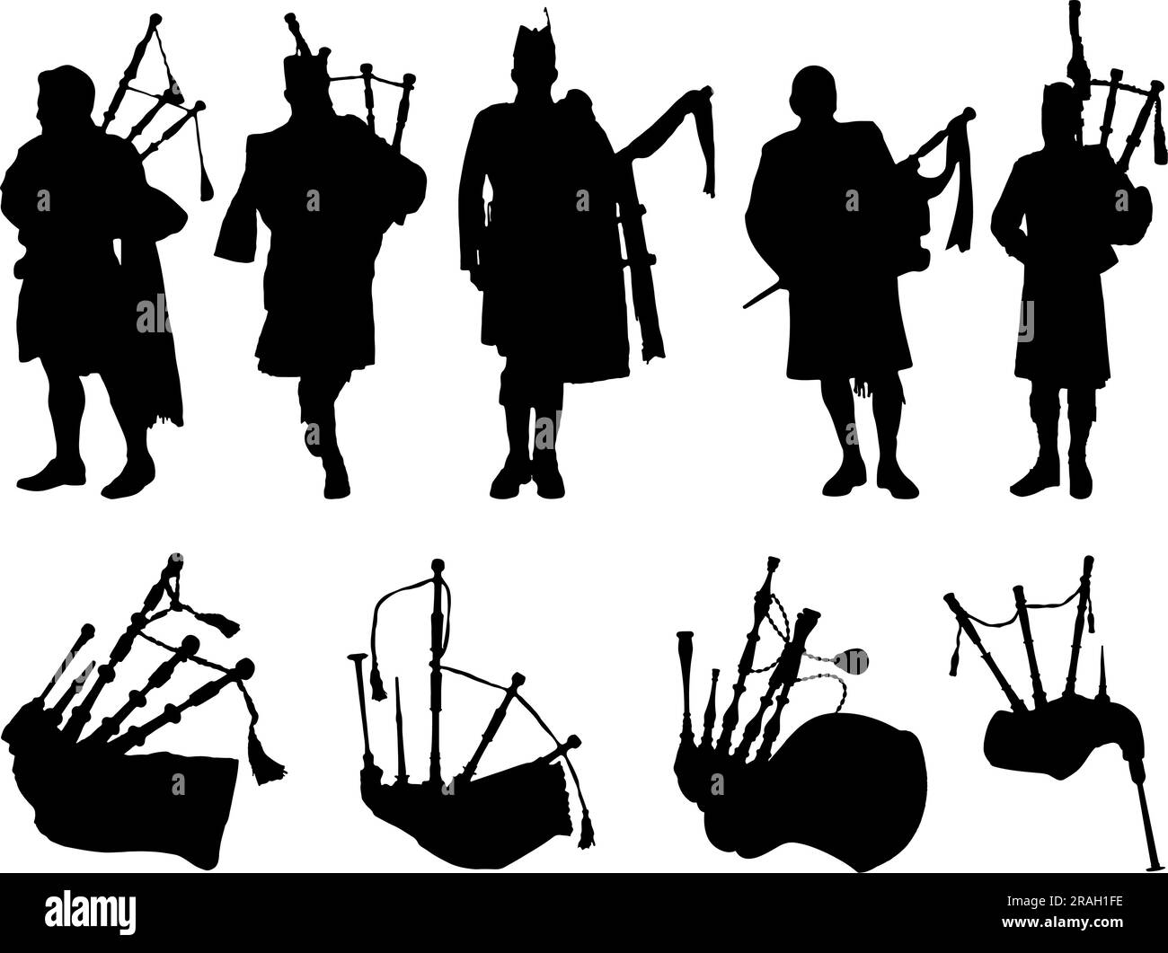Set of Bagpipe Silhouette Stock Vector