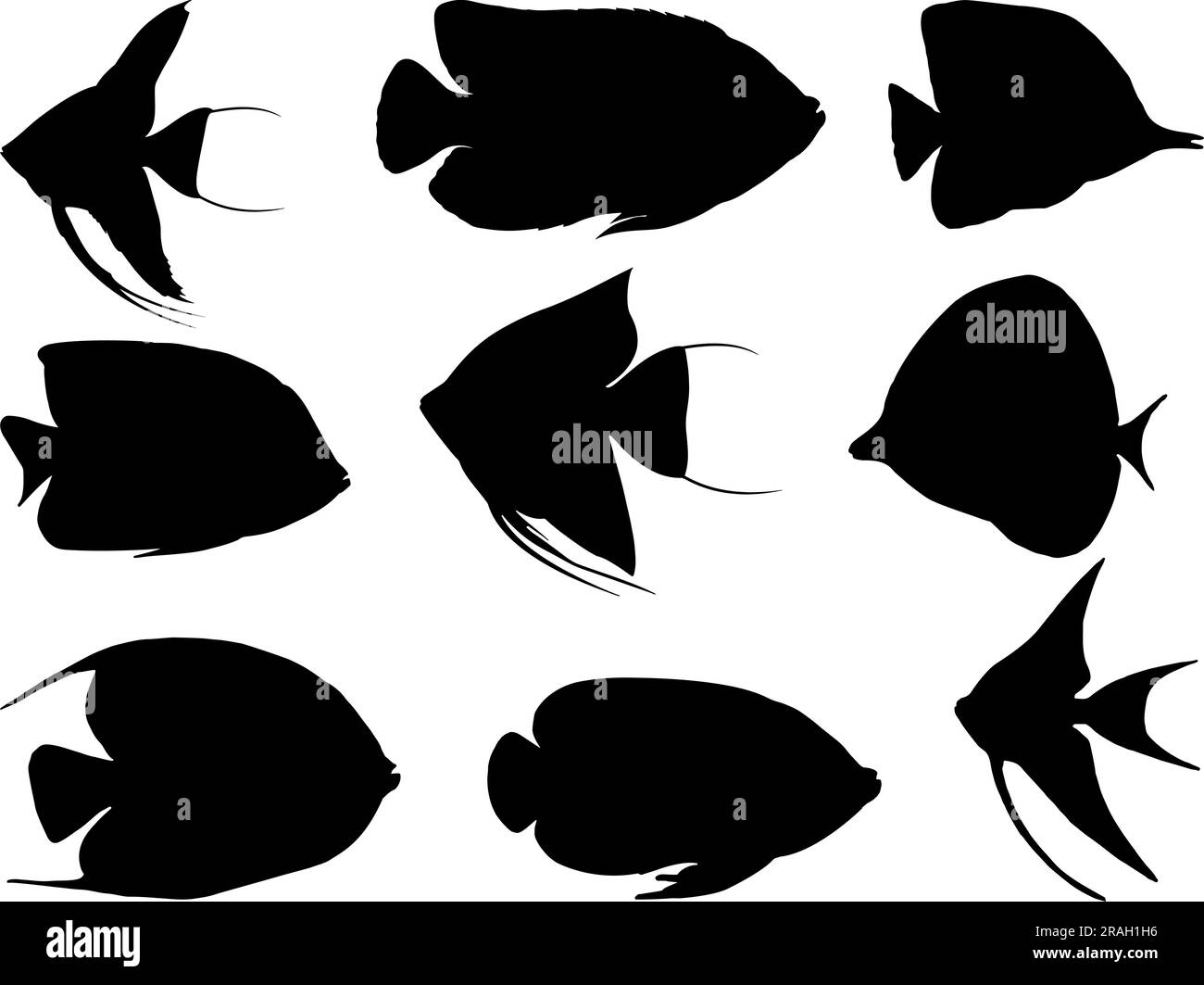 Set of Angle Fish Silhouette Stock Vector