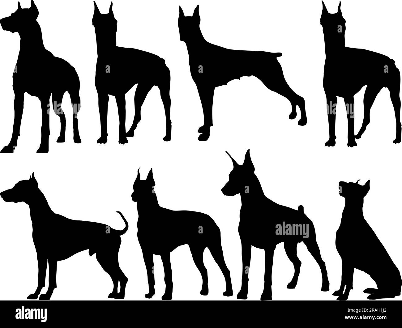 Set of Doberman Dog Silhouette Stock Vector