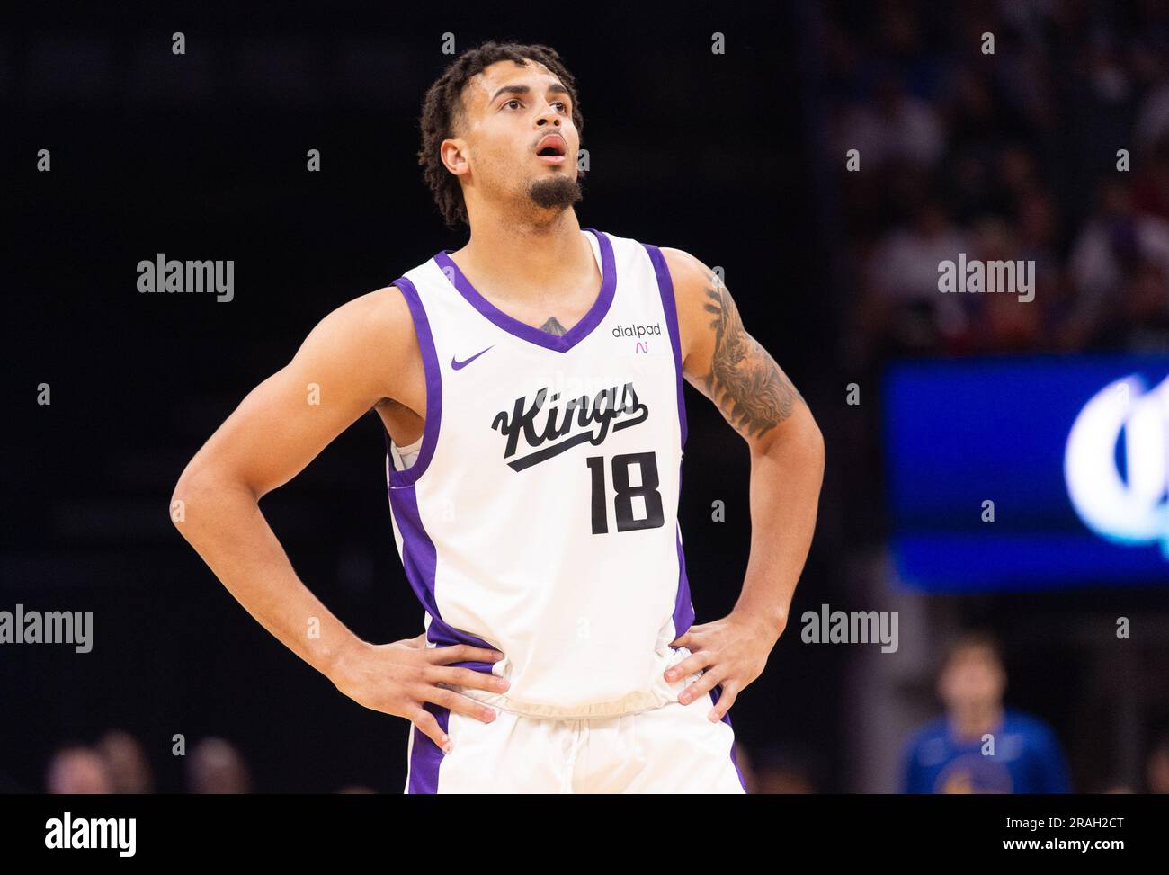 Sacramento, CA, USA. 3rd July, 2023. Sacramento Kings Jalen Swanson waits for play to start during the California Classic Summer League at Golden 1 Center Monday, July 3, 2023 in Sacramento. (Credit Image: © Paul Kitagaki Jr./ZUMA Press Wire) EDITORIAL USAGE ONLY! Not for Commercial USAGE! Stock Photo