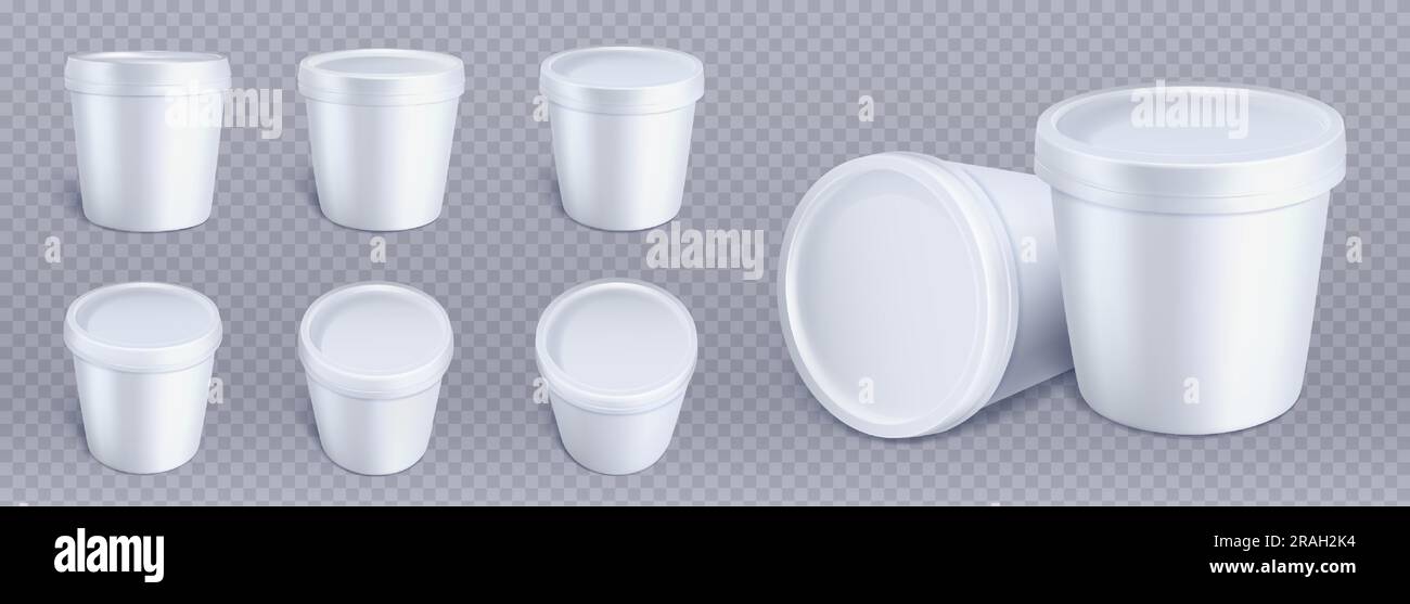 Plastic or Paper Bucket Food Tub Container For Ice Cream, Dessert, Yogurt,  Sour Cream Or Snacks. Vector Mock Up Template Stock Vector
